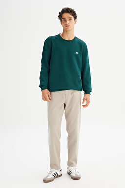 %100 Pamuk Regular Fit Normal Kesim Bisiklet Yaka Koyu Yeşil Sweatshirt - JadeForest-L81IRY898 (görsel 2)