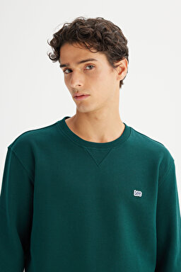%100 Pamuk Regular Fit Normal Kesim Bisiklet Yaka Koyu Yeşil Sweatshirt - JadeForest-L81IRY898 (görsel 4)