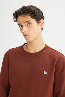 %100 Pamuk Regular Fit Normal Kesim Bisiklet Yaka Kiremit Rengi Sweatshirt - LuxBrown-L81IRY906 (görsel 4)