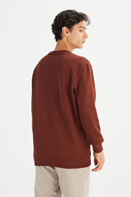 %100 Pamuk Regular Fit Normal Kesim Bisiklet Yaka Kiremit Rengi Sweatshirt - LuxBrown-L81IRY906 (görsel 5)