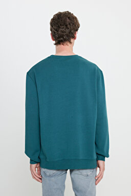 Regular Fit Normal Kesim %100 Pamuk Bisiklet Yaka Şardonlu Sweatshirt - Esmeralda-L81IRY96 (görsel 5)