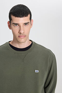 Regular Fit Normal Kesim %100 Pamuk Bisiklet Yaka Şardonlu Haki Sweatshirt - Olive Grove-L81IRYA61 (görsel 4)