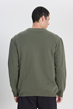Regular Fit Normal Kesim %100 Pamuk Bisiklet Yaka Şardonlu Haki Sweatshirt - Olive Grove-L81IRYA61 (görsel 5)