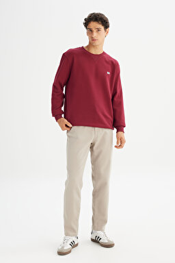 Regular Fit Normal Kesim %100 Pamuk Bisiklet Yaka İçi Polarlı Bordo Sweatshirt - Port-L81IRYA84 (görsel 2)