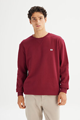 Regular Fit Normal Kesim %100 Pamuk Bisiklet Yaka İçi Polarlı Bordo Sweatshirt - Port-L81IRYA84 (görsel 3)