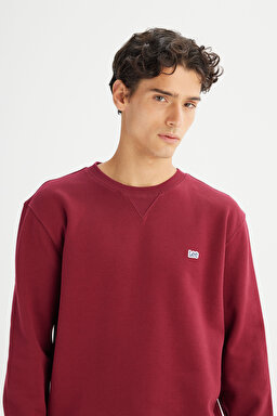 Regular Fit Normal Kesim %100 Pamuk Bisiklet Yaka İçi Polarlı Bordo Sweatshirt - Port-L81IRYA84 (görsel 4)