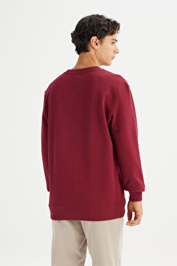 Regular Fit Normal Kesim %100 Pamuk Bisiklet Yaka İçi Polarlı Bordo Sweatshirt - Port-L81IRYA84 (görsel 5)