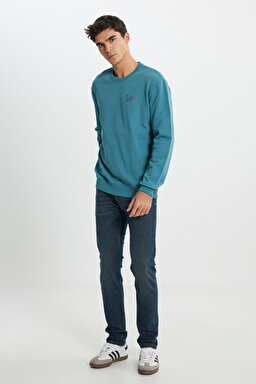 Regular Fit Normal Kesim %100 Pamuk Bisiklet Yaka Turkuaz Sweatshirt - Eden-L81MRFA64 (görsel 3)