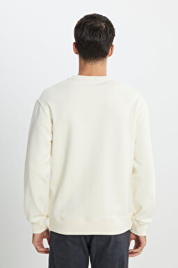 Regular Fit Normal Kesim %100 Pamuk Bisiklet Yaka Ekru Sweatshirt - Ecru-L81MRFNQ (görsel 5)