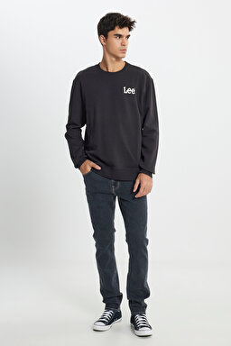 Regular Fit Normal Kesim %100 Pamuk Bisiklet Yaka Antrasit Sweatshirt - Washed Black-L81MRFON (görsel 2)