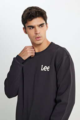 Regular Fit Normal Kesim %100 Pamuk Bisiklet Yaka Antrasit Sweatshirt - Washed Black-L81MRFON (görsel 3)