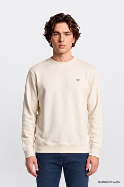 Regular Fit Normal Kesim %100 Pamuk Bisiklet Yaka Şardonlu Kırık Beyaz Sweatshirt - Off White-L82IRY102 (görsel 3)