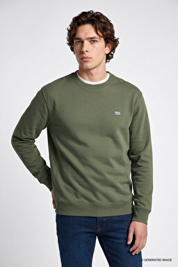 Regular Fit Normal Kesim %100 Pamuk Bisiklet Yaka Şardonlu Haki Sweatshirt - Olive-L82IRYA61
