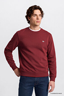 Regular Fit Normal Kesim %100 Pamuk Bisiklet Yaka İçi Polarlı Bordo Sweatshirt - Port-L82IRYA84