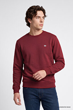 Regular Fit Normal Kesim %100 Pamuk Bisiklet Yaka İçi Polarlı Bordo Sweatshirt - Port-L82IRYA84 (görsel 3)
