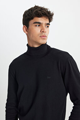 Regular Fit Normal Kesim %100 Pamuk Balıkçı Yaka Siyah Triko Kazak - Black-L83CKF01 (görsel 5)
