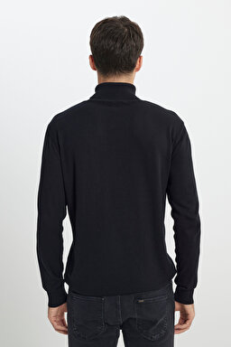 Regular Fit Normal Kesim %100 Pamuk Balıkçı Yaka Siyah Triko Kazak - Black-L83CKF01 (görsel 6)