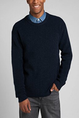 Regular Fit Normal Kesim Bisiklet Yaka İndigo Triko Kazak - Mood Indigo-L83ZDD61