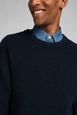 Regular Fit Normal Kesim Bisiklet Yaka İndigo Triko Kazak - Mood Indigo-L83ZDD61 (görsel 3)
