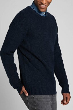 Regular Fit Normal Kesim Bisiklet Yaka İndigo Triko Kazak - Mood Indigo-L83ZDD61 (görsel 4)