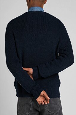 Regular Fit Normal Kesim Bisiklet Yaka İndigo Triko Kazak - Mood Indigo-L83ZDD61 (görsel 5)