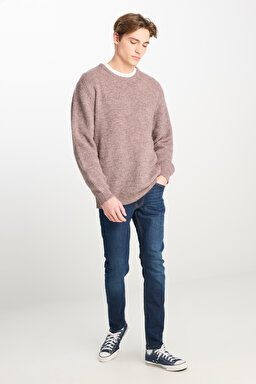 Regular Fit Normal Kesim Bisiklet Yaka Mor Triko Kazak - Purple-L83ZDD70 (görsel 3)
