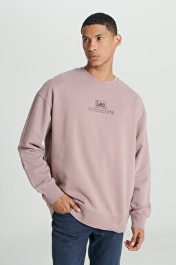 Loose Fit Rahat Kesim %100 Pamuk Bisiklet Yaka Şardonlu Sweatshirt - Purple Storm-L84ITJ70 (görsel 2)