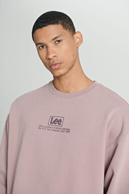 Loose Fit Rahat Kesim %100 Pamuk Bisiklet Yaka Şardonlu Sweatshirt - Purple Storm-L84ITJ70 (görsel 4)