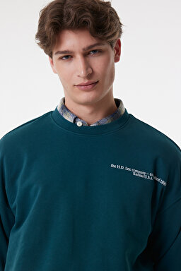 Regular Fit Normal Kesim %100 Pamuk Bisiklet Yaka Şardonlu Sweatshirt - Esmeralda-L84ITJ96 (görsel 3)