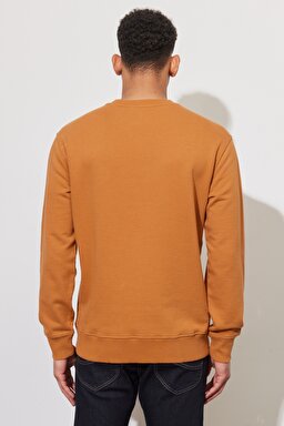 Regular Fit Normal Kesim %100 Pamuk Bisiklet Yaka Karamel Sweatshirt - Caramel-L84QTJ99 (görsel 5)