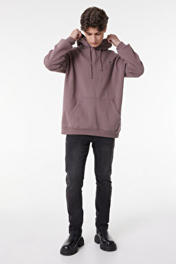 Loose Fit Rahat Kesim %100 Pamuk Kapüşonlu Şardonlu Sweatshirt - Purple Storm-L84WTJ70 (görsel 2)