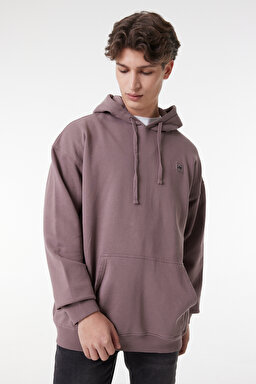 Loose Fit Rahat Kesim %100 Pamuk Kapüşonlu Şardonlu Sweatshirt - Purple Storm-L84WTJ70 (görsel 3)