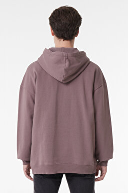 Loose Fit Rahat Kesim %100 Pamuk Kapüşonlu Şardonlu Sweatshirt - Purple Storm-L84WTJ70 (görsel 5)