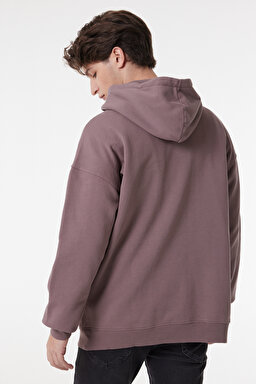 Loose Fit Rahat Kesim %100 Pamuk Kapüşonlu Şardonlu Sweatshirt - Purple Storm-L84WTJ70 (görsel 6)