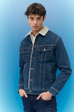 Regular Fit Normal Kesim Mavi Sherpa Jean Kot Ceket - Dark Blue-L87BSQZG