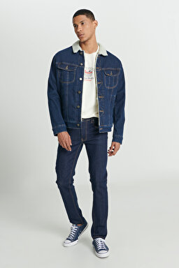 Regular Fit Normal Kesim Koyu Mavi Sherpa Jean Kot Ceket - Rinse-L87BVM36 (görsel 5)