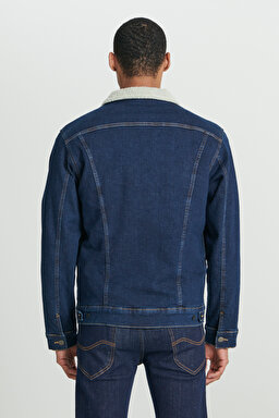 Regular Fit Normal Kesim Koyu Mavi Sherpa Jean Kot Ceket - Rinse-L87BVM36 (görsel 8)