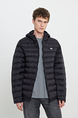 Regular Fit Normal Kesim Kapüşonlu Tam Fermuarlı Siyah Şişme Mont - Black-L87HSZ01 (görsel 2)