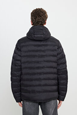Regular Fit Normal Kesim Kapüşonlu Tam Fermuarlı Siyah Şişme Mont - Black-L87HSZ01 (görsel 5)