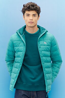 Regular Fit Normal Kesim Kapüşonlu Tam Fermuarlı Yeşil Şişme Mont - Monaco-L87HSZDO (görsel 2)