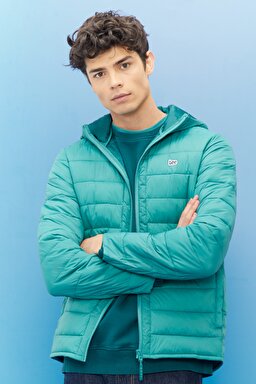 Regular Fit Normal Kesim Kapüşonlu Tam Fermuarlı Yeşil Şişme Mont - Monaco-L87HSZDO (görsel 3)