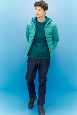 Regular Fit Normal Kesim Kapüşonlu Tam Fermuarlı Yeşil Şişme Mont - Monaco-L87HSZDO (görsel 4)