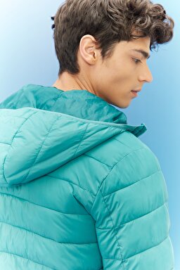 Regular Fit Normal Kesim Kapüşonlu Tam Fermuarlı Yeşil Şişme Mont - Monaco-L87HSZDO (görsel 6)