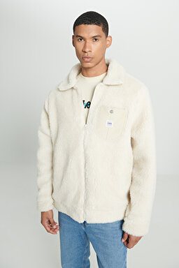 Regular Fit Normal Kesim Tam Fermuarlı Krem Sherpa Ceket - Ecru-L87RNXNQ (görsel 3)