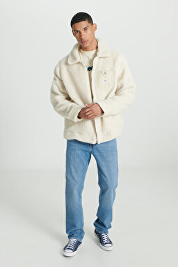 Regular Fit Normal Kesim Tam Fermuarlı Krem Sherpa Ceket - Ecru-L87RNXNQ (görsel 4)