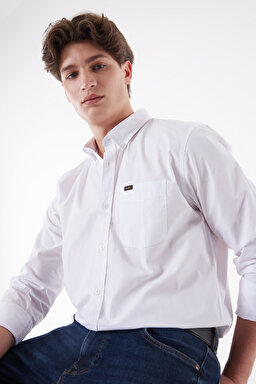 Regular Fit Normal Kesim %100 Pamuk Uzun Kollu Gömlek - White-L880JK12 (görsel 2)