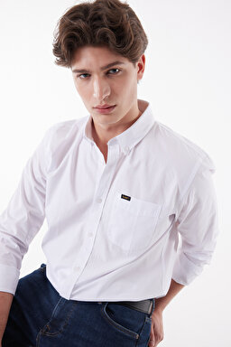 Regular Fit Normal Kesim %100 Pamuk Uzun Kollu Gömlek - White-L880JK12 (görsel 3)