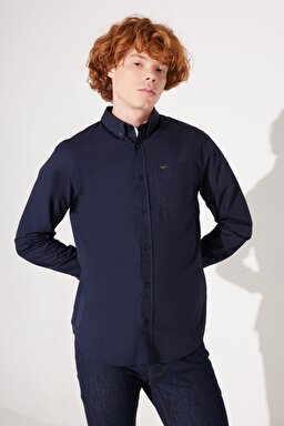 Regular Fit Normal Kesim %100 Pamuk Uzun Kollu Gömlek - Navy-L880JK35 (görsel 2)