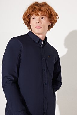 Regular Fit Normal Kesim %100 Pamuk Uzun Kollu Gömlek - Navy-L880JK35 (görsel 3)