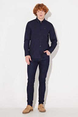 Regular Fit Normal Kesim %100 Pamuk Uzun Kollu Gömlek - Navy-L880JK35 (görsel 4)